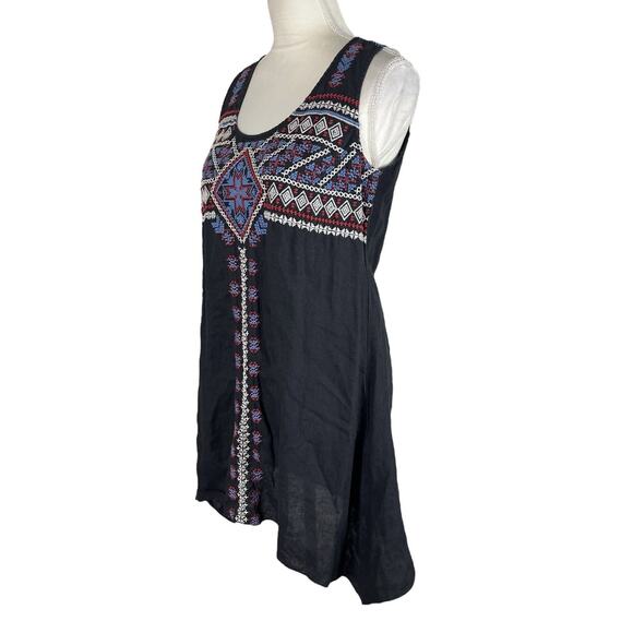 Johnny Was Jojo Linen Embroidered Asymmetrical Tunic Mini Dress Size Small - Picture 5 of 9